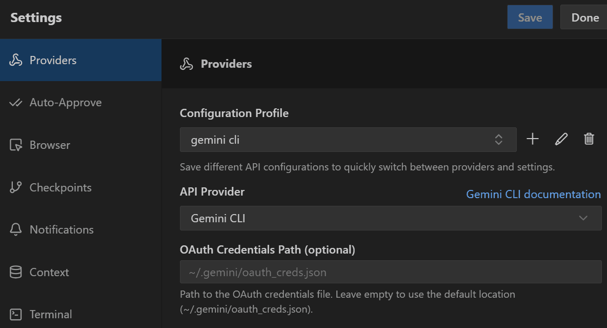 Configuring Roo Code with Gemini CLI