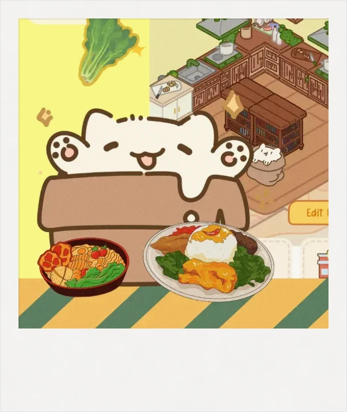Byte In’s poster: a white cat in a box with plates of noodles and nasi lemak, under “Care for your companion through your diet”.